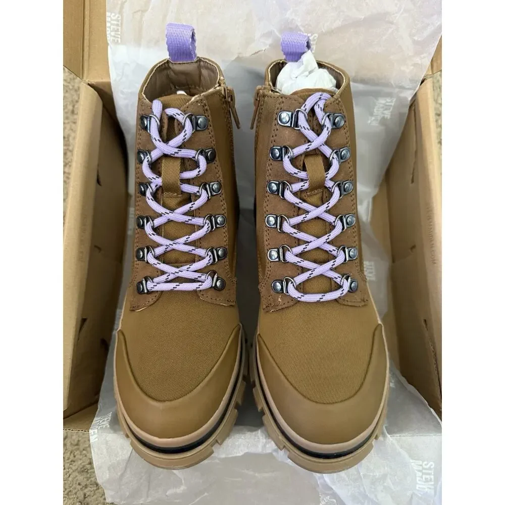 Steve Madden Kids Tan Cognac JHuckle Zipper Lace Up Girls’ Combat Boots Size 3